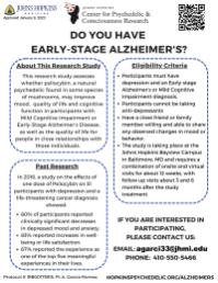 Psilocybin for Early-Stage Alzheimer's Disease and Mild Cognitive Impairment