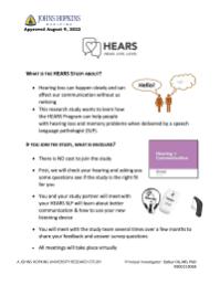 HEARS Program: Research Study on Hearing Loss and Memory with Speech Language Pathologist
